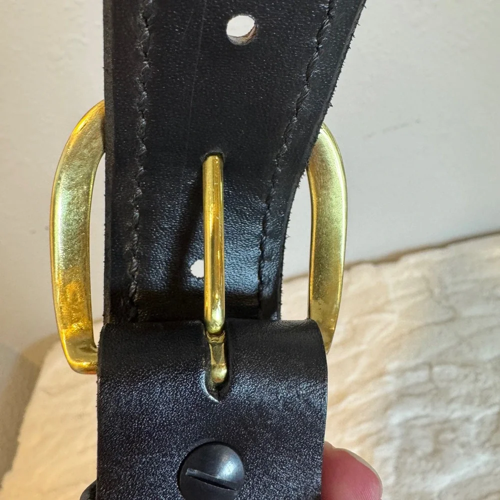 Aker Leather B01 Basketweave Belt Black Brass Buckle Mens 38 Made in USA